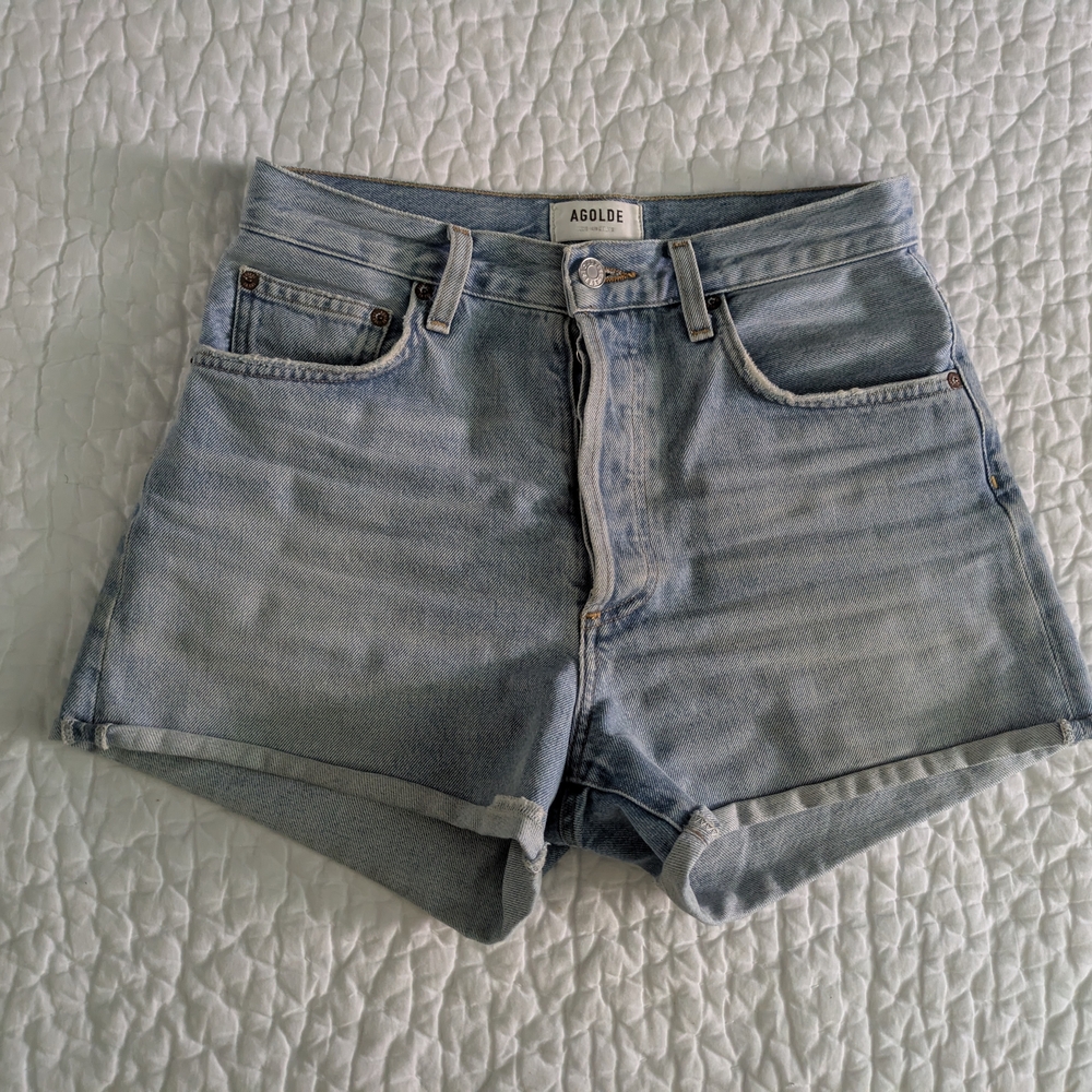 Agolde Faded Blue Denim Shorts